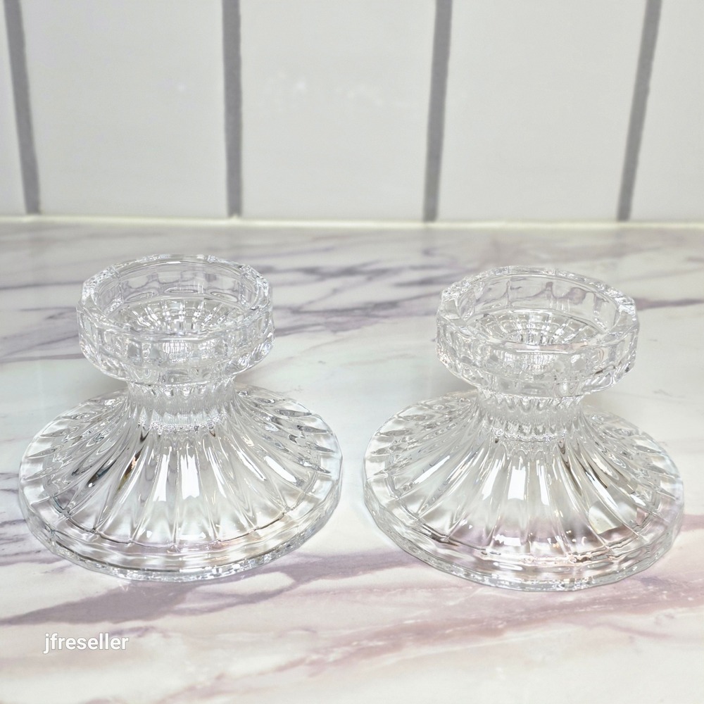 Shannon Crystal Ireland Fluted Clear Candlestick Holders Set of 2 Taper Votive